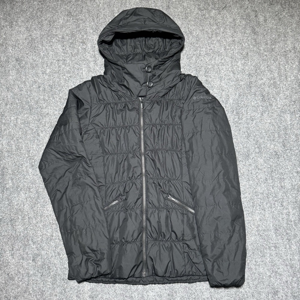 Columbia Jacket Womens‎ Small Black Hooded Full Zip Thermal Coil Pockets Winter